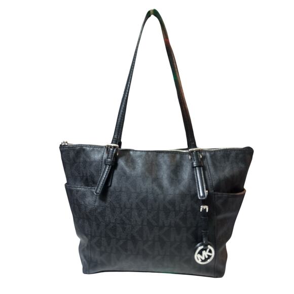 Michael Kors Jet Set Black Signature Tote w/Silver Hardware - Picture 5 of 9